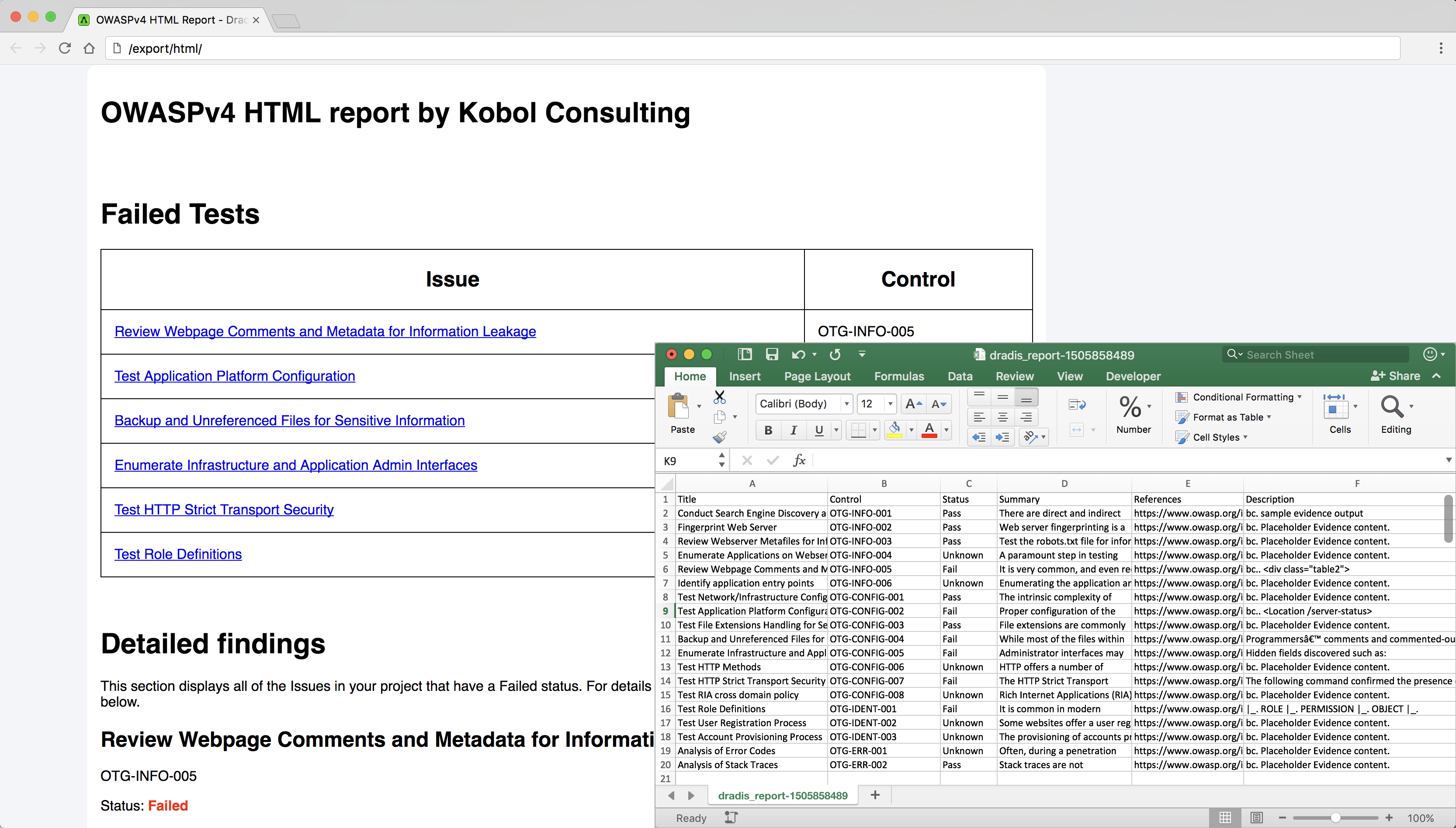 Screenshot showing generated reports in Word and Excel