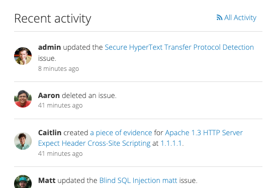 The Recent activity tab and the Activity Feed show recent updates made by all team members