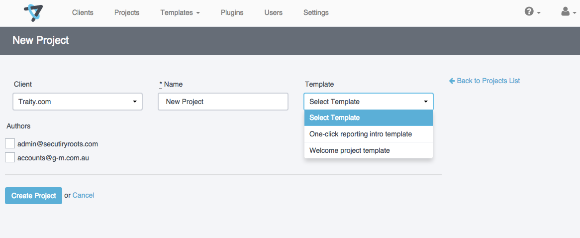Shows the project creation page with a drop down list with the available methodologies.
