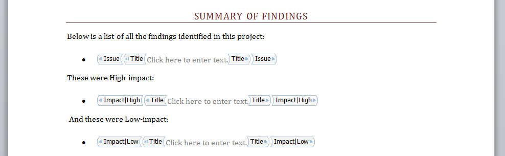 Shows a template that filters notes by the Impact field.