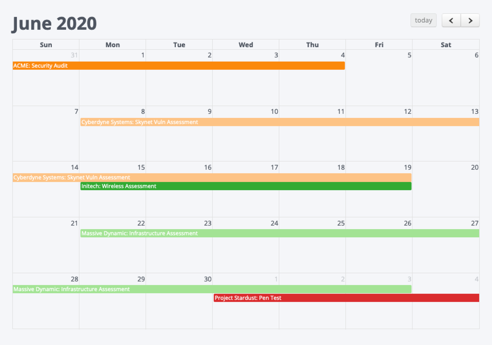Screenshot of showing the month view in Project Scheduler