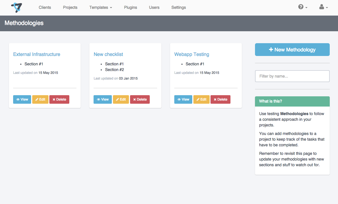 Shows the methodology manager interface.